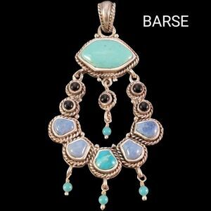 Barse Multi Stone Sterling Exotic Drop Statement Pendant